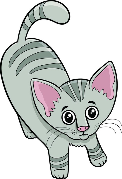 Cartoon illustration of cute tabby kitten comic animal character - Vector, Imagen