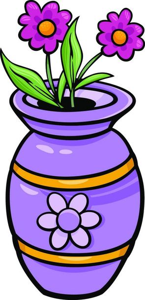 Cartoon illustration of vase with flowers object clip art - Vettoriali, immagini