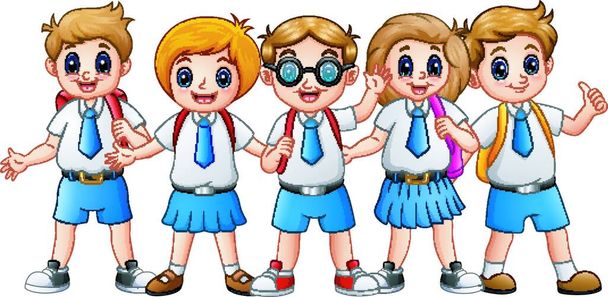 Vector illustration of Happy school kids cartoon - Vector, imagen