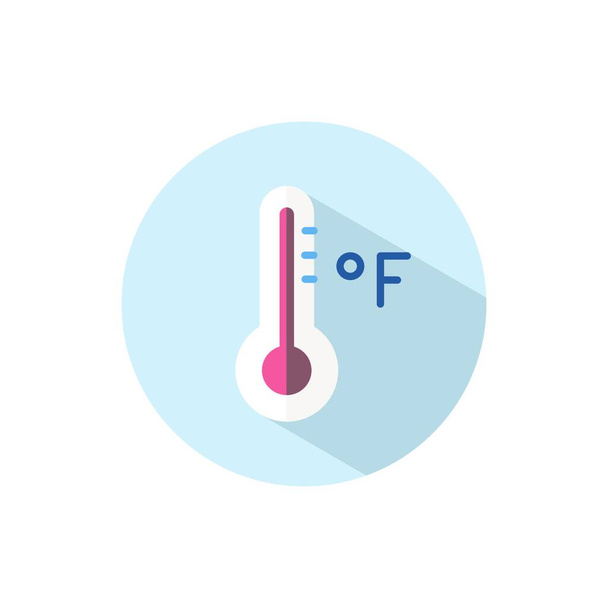 Farenheit thermometer. Flat color icon on a circle. Weather vector illustration - Vector, Image