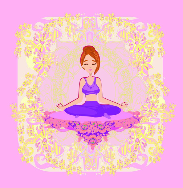 yoga pose with lotus, vector illustration - Вектор,изображение