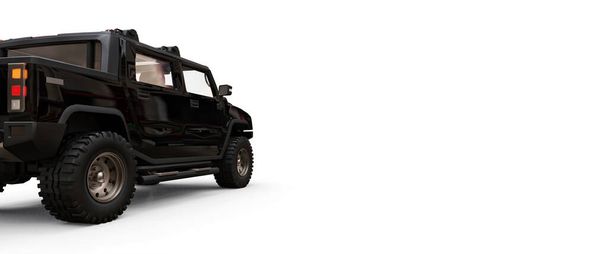 Velký černý off-road pickup pro krajinu nebo expedice na bílém izolovaném pozadí. 3D ilustrace - Fotografie, Obrázek