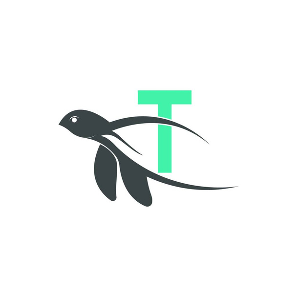 Sea turtle icon with letter T logo design illustration template - ベクター画像