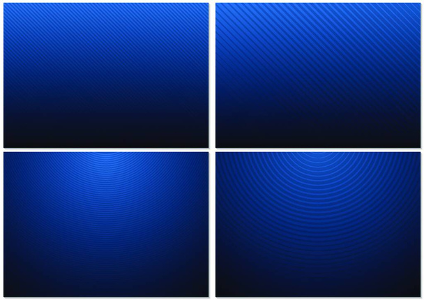 Set of Backgrounds with Striped Pattern and Blue-black Gradient - Four Graphic Designs as Vector Illustration - Διάνυσμα, εικόνα