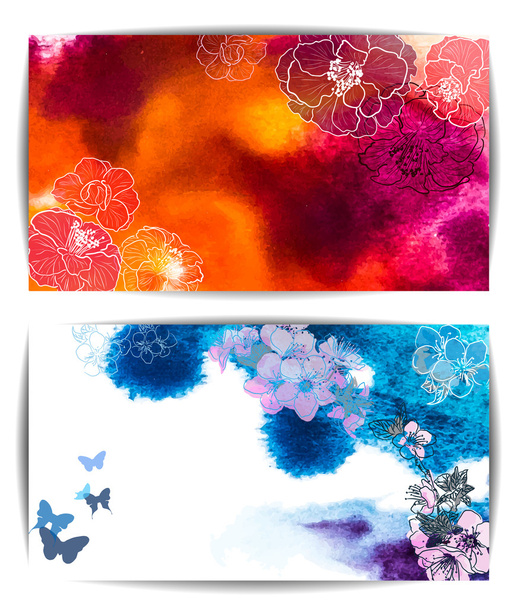 Watercolor banner, abstract hand drawn flowers - Вектор,изображение