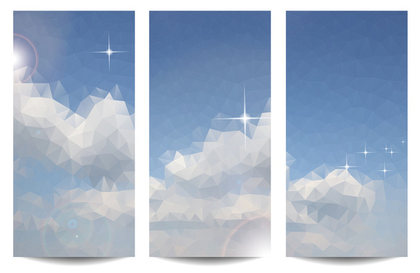 Triangle backgrounds with blue sky and clouds - Vector, Image