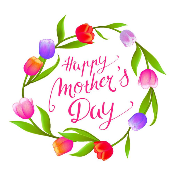 happy mothers day greeting card with text and flowers. vector illustration - Vector, Image