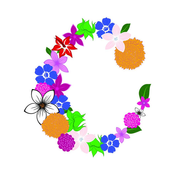 floral wreath with flowers and leaves, vector illustration - Vecteur, image