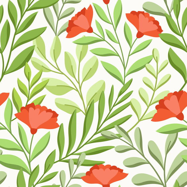 Floral vector seamless pattern. Delicate botanical wallpaper. Repeatable background with leaves and flowers - Vector, afbeelding