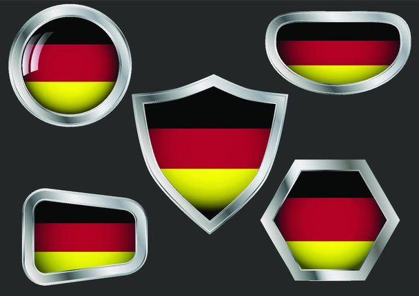 Zestaw stalowych plakietek z flagą Niemiec, ilustracja wektora - Wektor, obraz