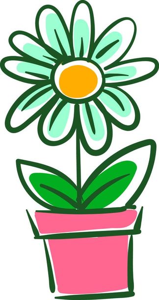 Vector illustration on white background of a daisy flower in a flowerpot - Вектор, зображення
