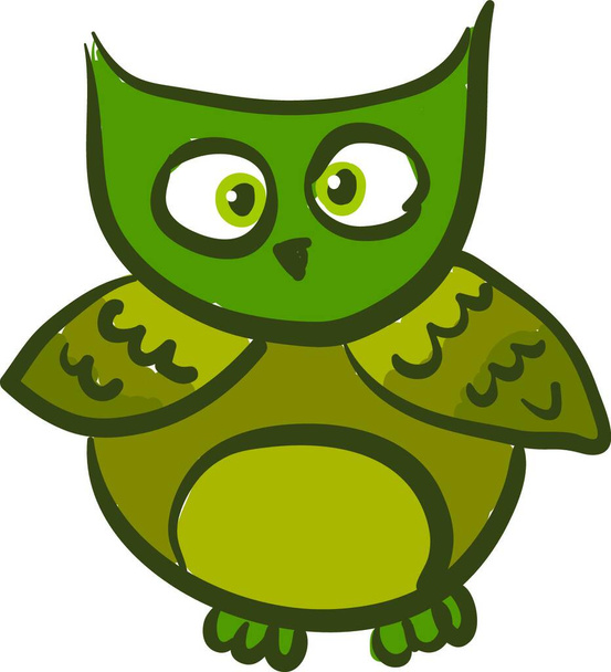 A green owl with a a semi circular shaped face vector color drawing or illustration - Vektör, Görsel