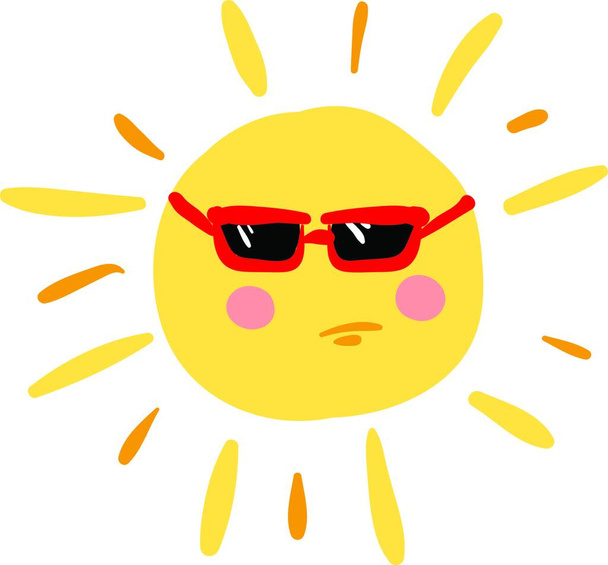 eine wütende Sonne mit roter Brille und rosa Wangen, Vektor, Farbzeichnung oder Illustration. - Vektor, Bild