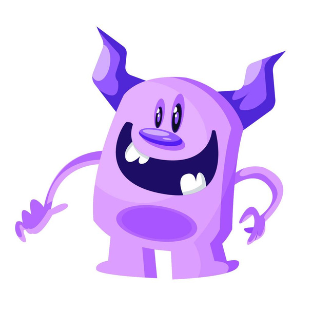 Purple cartoon monster smiling white background vector illustration. - Vettoriali, immagini