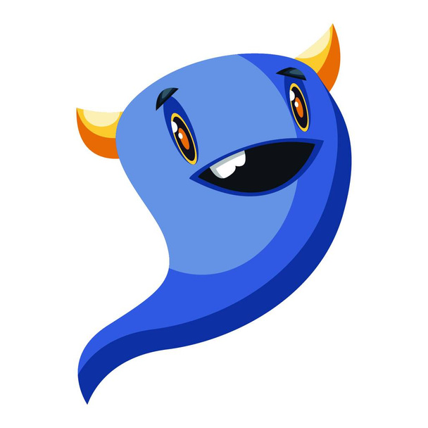 Happy ghost cartoon blue monster with small yellow horns white background vector illustration. - Vektori, kuva