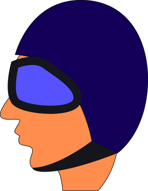 Cartoon head with purple helmet and skiglasses vector illustration on white background. - Vetor, Imagem