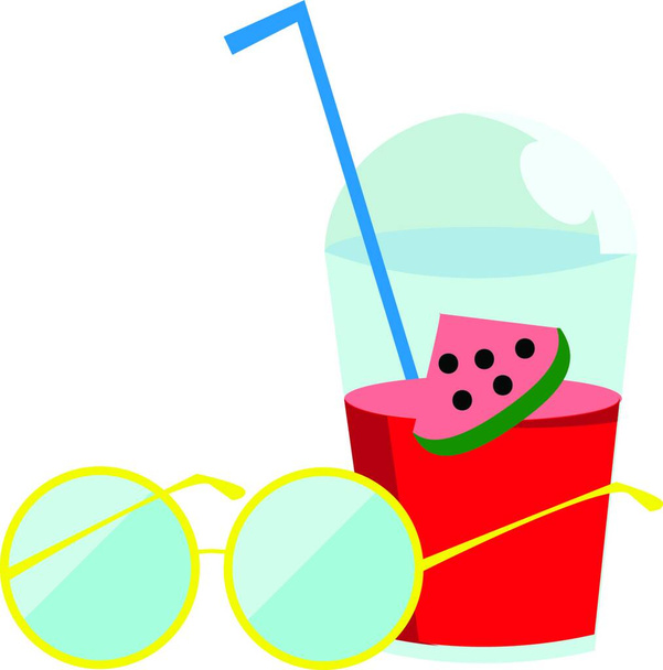 Sunglass and a watermelon drink to relax during a hot summer day vector color drawing or illustration - Διάνυσμα, εικόνα