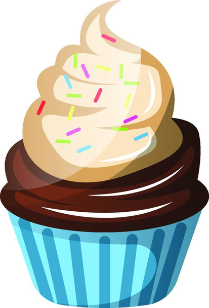 Chocolate cupcake with whipped cream and sprinklesillustration vector on white background - Vecteur, image