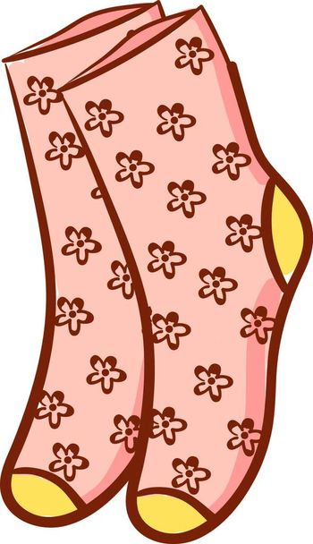 A cute socks in orange color with floral designs vector color drawing or illustration - Вектор,изображение