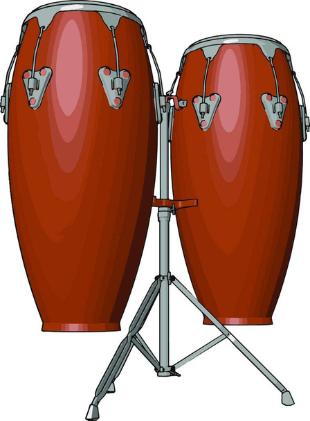 Conga drum shells are made of wood or fiberglass Rims lugs nuts and bolts etc are made up of metal and heads are made from rawhide skin or synthetic materials vector color drawing or illustration - Vector, Image