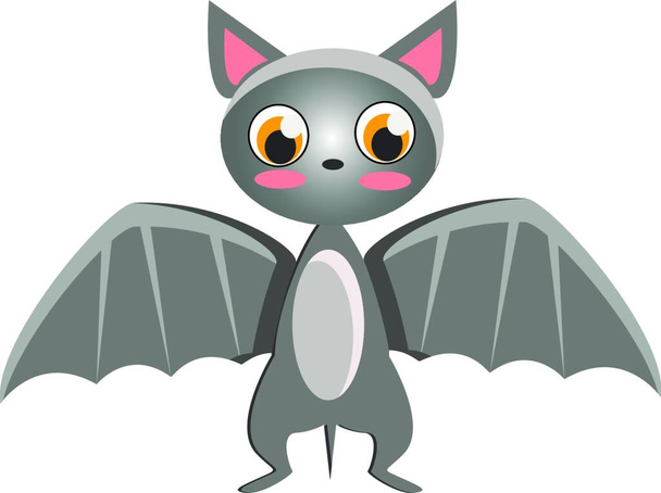 A cute little bat spreading the grey wings vector color drawing or illustration - Wektor, obraz