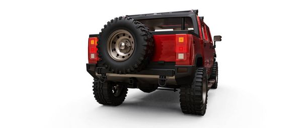Large red off-road pickup truck for countryside or expeditions on white isolated background. 3d illustration - Photo, Image