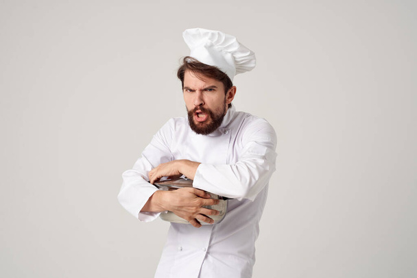 male chef pot in hands work service cooking - Photo, Image
