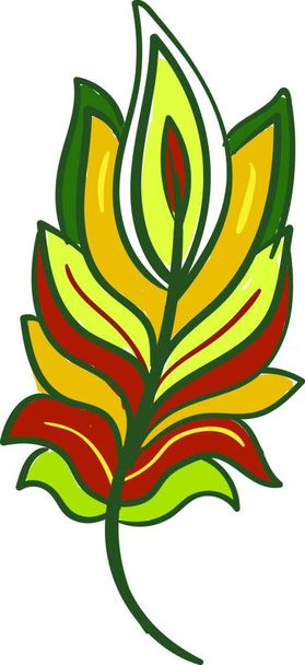 A gorgeous feather in red yellow green color vector color drawing or illustration - Διάνυσμα, εικόνα