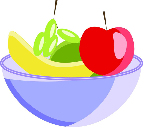 A basket full of various fruits like apple banana pears and grapes vector color drawing or illustration - Вектор, зображення