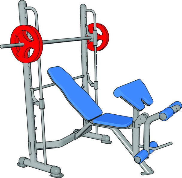 3D vector illustration of a blue gym weight lifting achine on white background - Vecteur, image