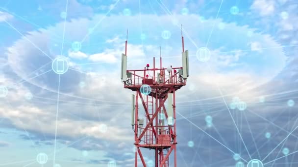 Conceito de comunicação móvel e infográficos de torre de telecomunicações aéreas - Filmagem, Vídeo