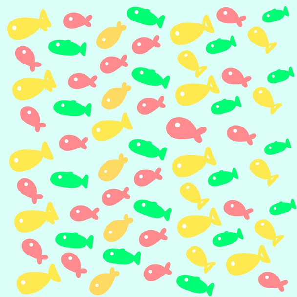 Texture on light blue background with colorful fish vector illustration - Vector, afbeelding