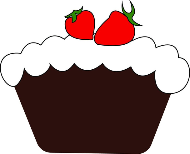 A big strawberry cake with white cream and berries on it vector color drawing or illustration - Διάνυσμα, εικόνα