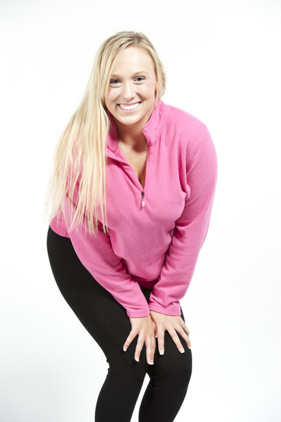 Female model wearing a pink sweatshirt - Fotoğraf, Görsel