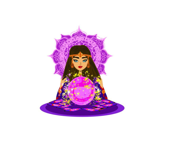 Fortune Teller Woman reads the future from the crystal ball - Vector, afbeelding