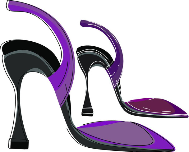 A pair of high pointed heel shoes in violet color vector color drawing or illustration - Vetor, Imagem