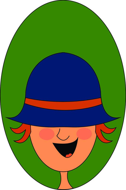 Portrait of a happy boy in a blue hat covering his two eyes has orange hair and tongue exposed while laughing  vector  color drawing or illustration - Vektori, kuva