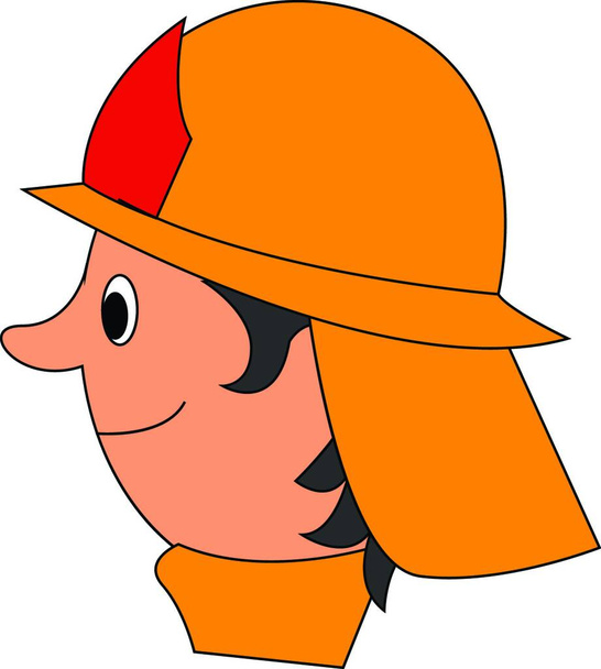 Cartoon fireman in his brown uniform wears a cap turned backward with his eyes rolled down is smiling  vector  color drawing or illustration - Vektor, obrázek