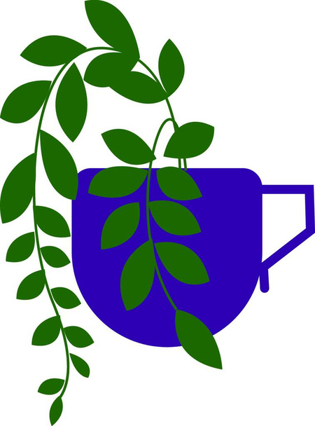 Clipart of a creepy little plant grown on a violet-colored coffee cup furnished with a handle looks marvelous  vector  color drawing or illustration - Вектор,изображение
