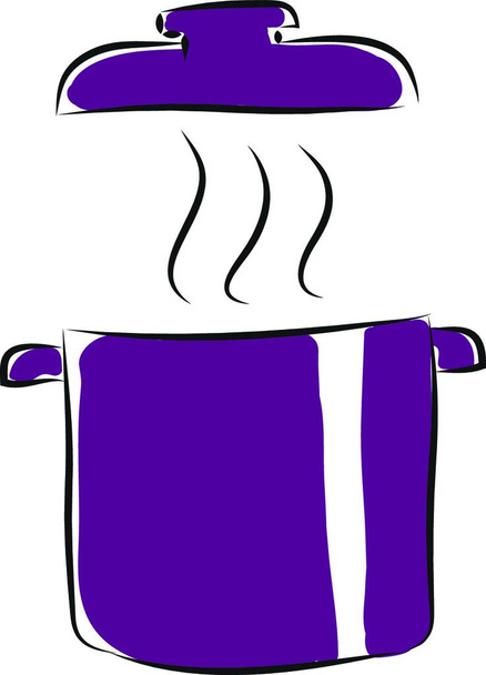 Purple pot with lid and steam, illustration, vector on white background. - Vettoriali, immagini