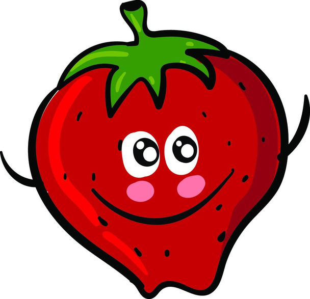 A bright strawberry in red colour with a happy face , vector, color drawing or illustration. - Vektor, obrázek