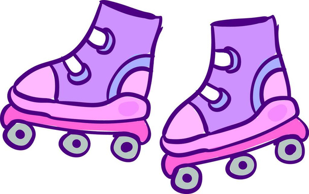 A pink colored roller skates for kids with grey wheels of aluminum-alloy that promotes the confidence to enjoy their ride and minimize the pesky blisters, vector, color drawing or illustration. - Vetor, Imagem