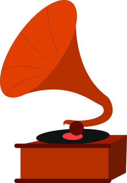 A wooden and brass vintage gramophone that plays records and music similar to a cassette player, CD player, or MP3 player, isolated on white background, vector, color drawing or illustration. - Vector, imagen