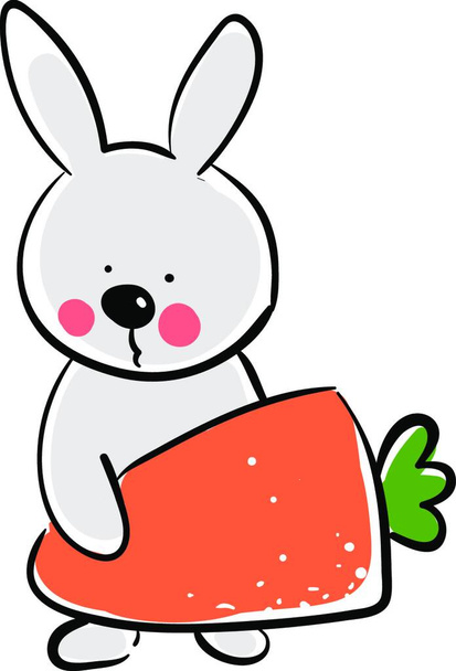 Rabbit with carrot, illustration, vector on white background. - Vecteur, image