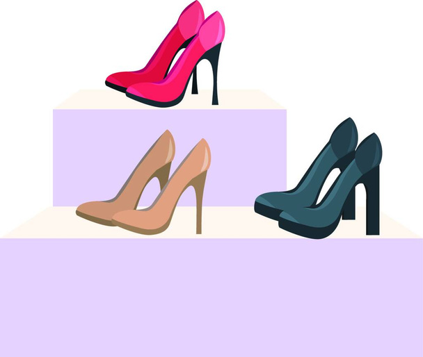 A colour illustration of three pairs of high heeled sandals, vector, color drawing or illustration. - Vector, Image