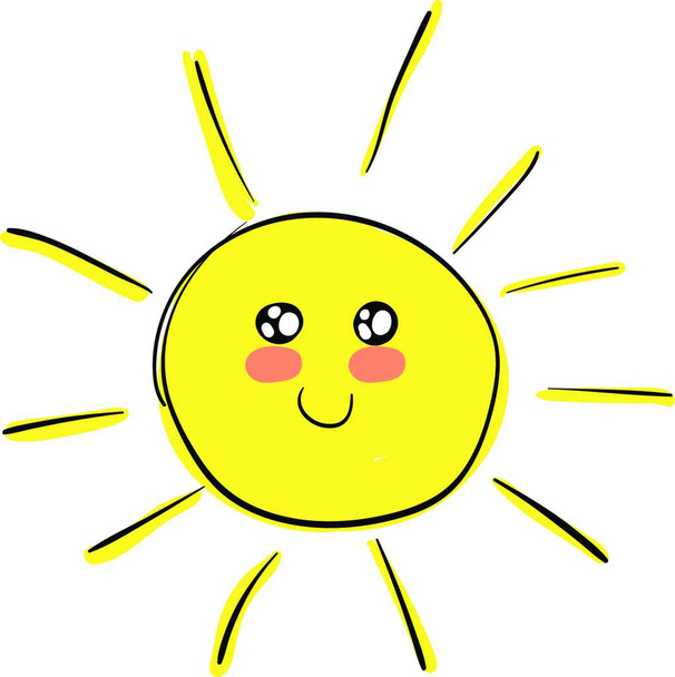 A cartoon of a happy and cute sun with rosy cheeks and sparkling eyes, vector, color drawing or illustration. - Vettoriali, immagini