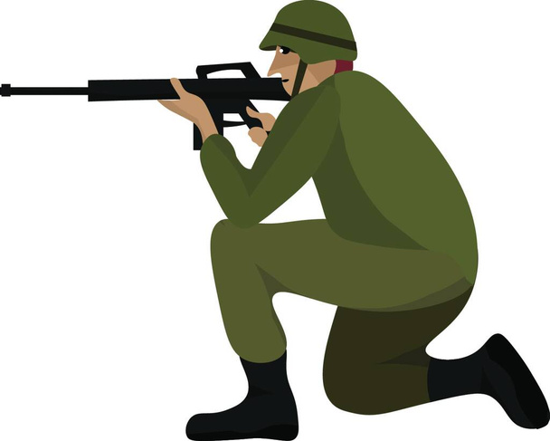 Soldier with a rifle, illustration, vector on white background. - Vetor, Imagem