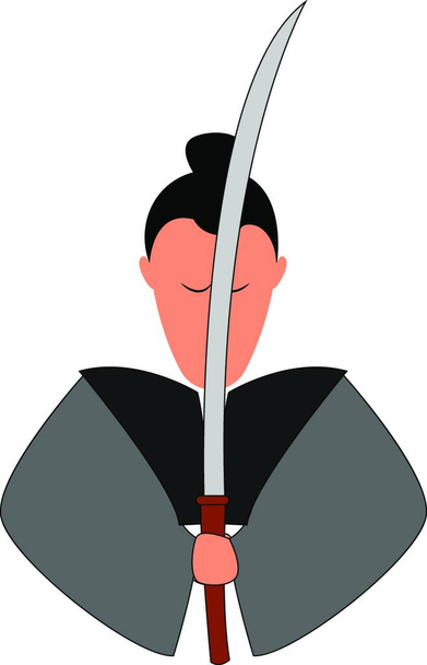Samurai with katana, illustration, vector on white background. - Vector, Imagen