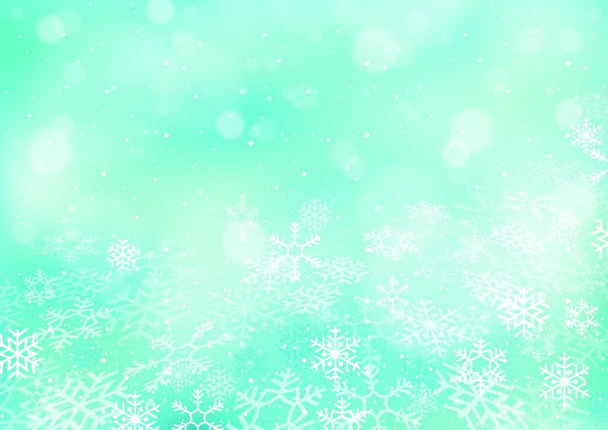 Winter Christmas Bokeh Background made of Snowflakes and Snow - Light Blue Abstract Illustration, Vector - Vektori, kuva