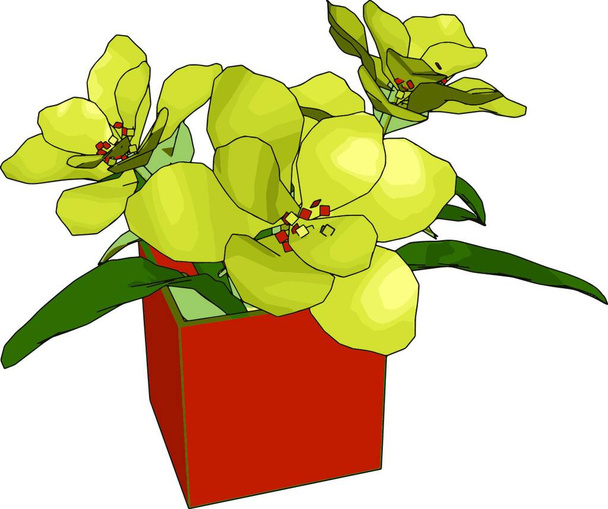 Yellow flowers in a pot, illustration, vector on white background. - Wektor, obraz